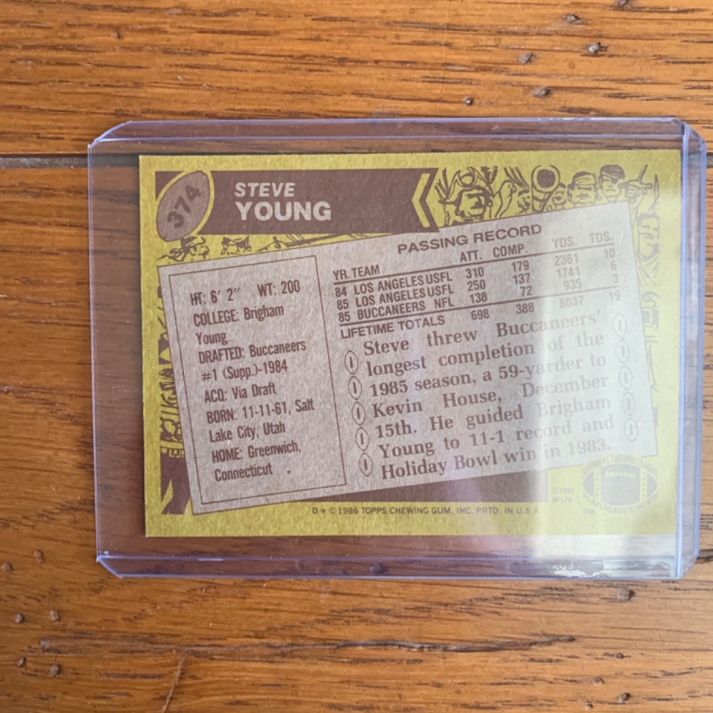 Steve young topps rookie card #374 - Picture 2 of 2